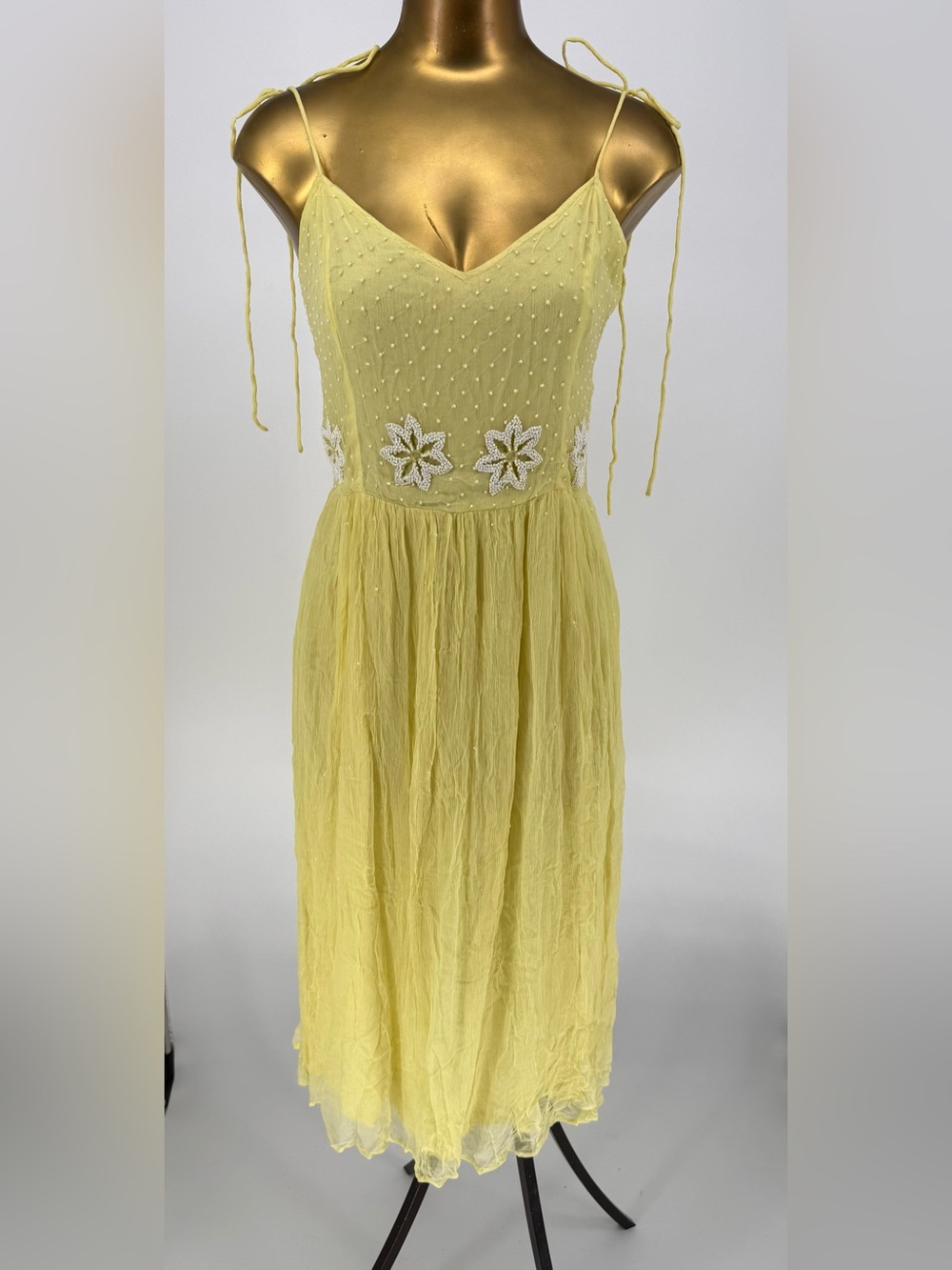 NWT Topshop Pale Yellow Midi Dress with Floral Appliqué Size 8